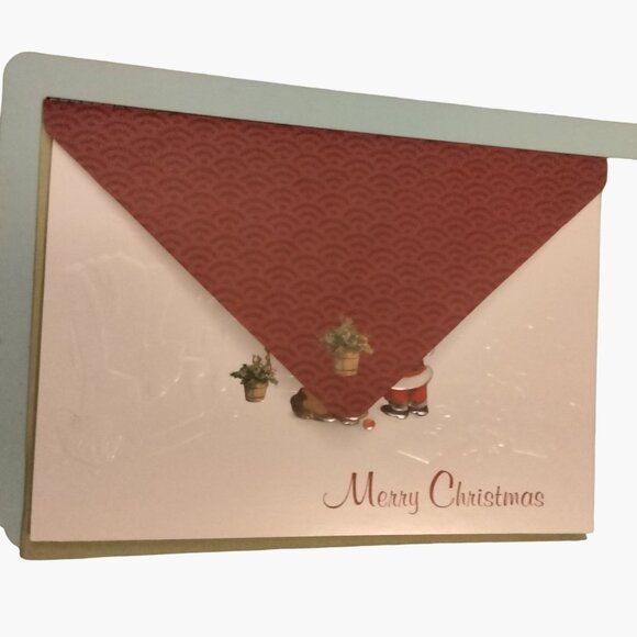 Vintage Merry Christmas Card Santa Filling Stockings  Wishing Peace Joy - Picture 4 of 6